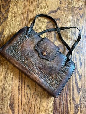 Bosca Built Vintage Brown Embossed Leather Mini Shoulder Bag